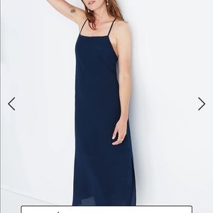 Silk Cross Back Navy Slip Midi Dress